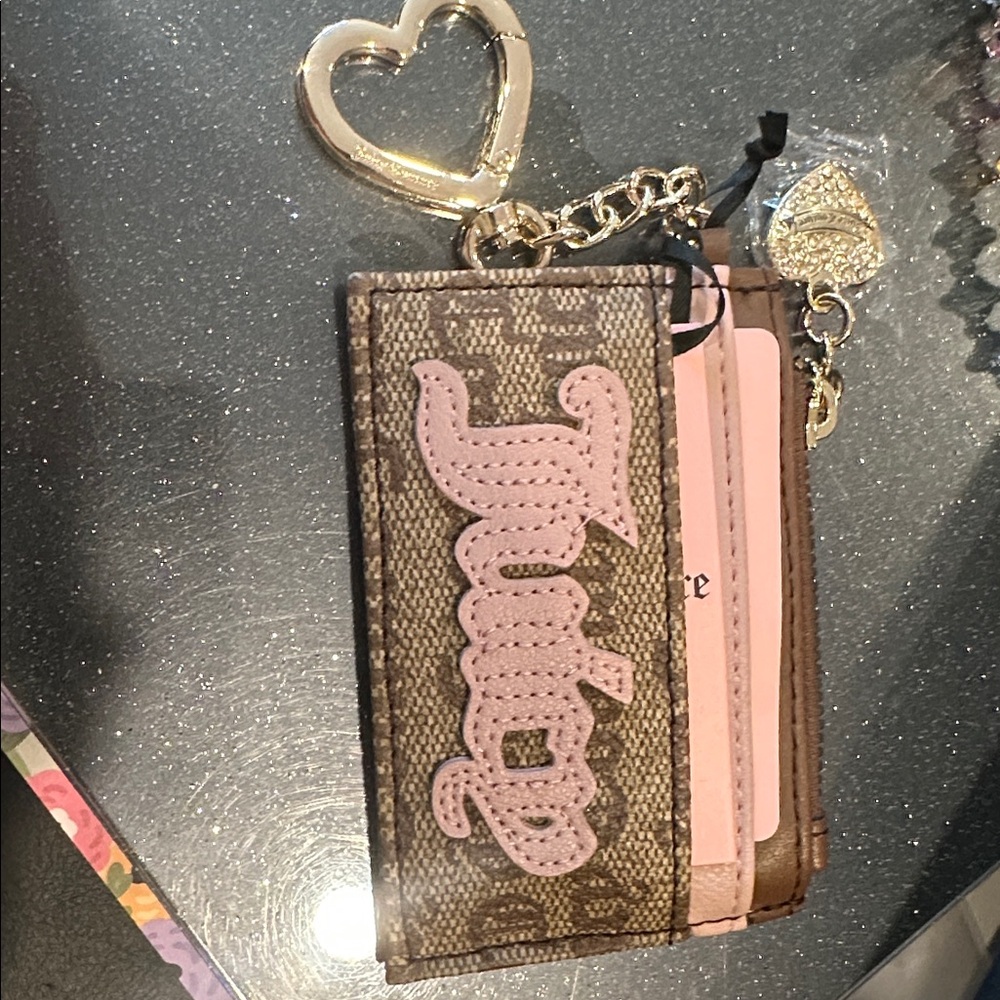 Juicy couture Brown and Pink Card Holder with Heart Keychain